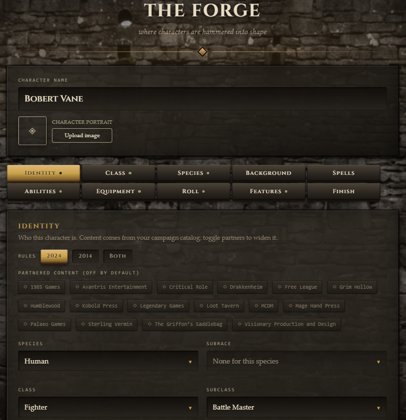 The Forge character builder